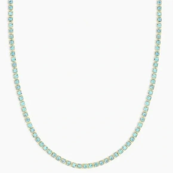 Gorjana Neckace 18k Gold Plated Lexi Aqua Blue Crystal - Picture 3 of 5